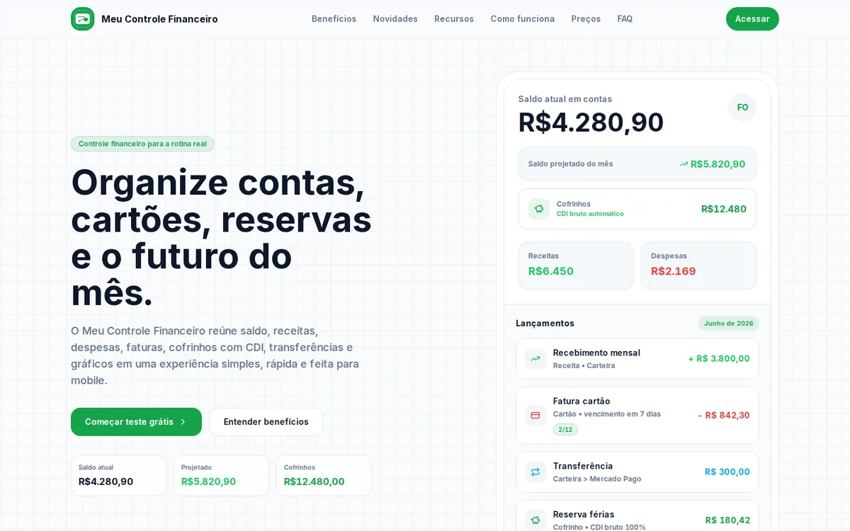 Preview do projeto Meu Controle Financeiro
