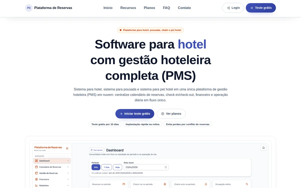 Preview do projeto Plataforma de Reservas